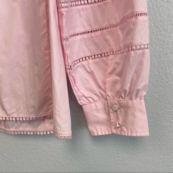 New J. Crew Crocheted Lace Flutter Sleeve Mock Neck Pink Top Medium - Picture 11 of 16